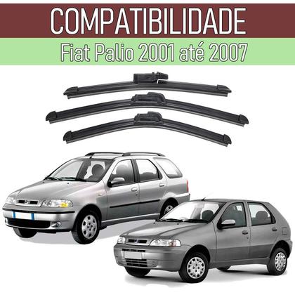 Imagem de Kit 3 Palhetas Limpador Parabrisa Dianteiro + Traseiro Encaixe Gancho Fiat Palio G2 2001 2002 2003 2004 2005 2006 2007