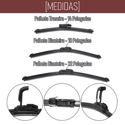 Imagem de Kit 3 Palhetas Limpador Parabrisa Dianteiro + Traseiro Encaixe Gancho Fiat Palio G2 2001 2002 2003 2004 2005 2006 2007