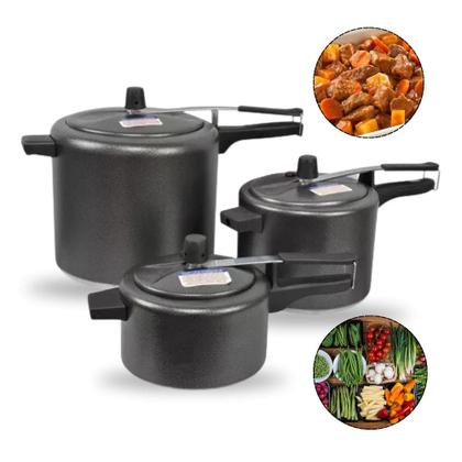 Imagem de Kit 3 Panela de Pressão 7 Litros 4,5L 2,5L Alumínio Preto Craqueado Com Inmetro Selo e Concha