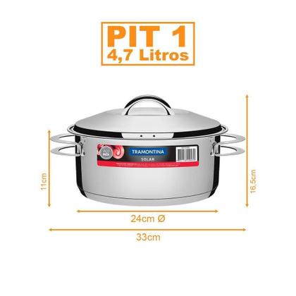Imagem de Kit - 3 Panelas Aço Inox Fundo Triplo Solar 4,7l Pit 1 - Tramontina