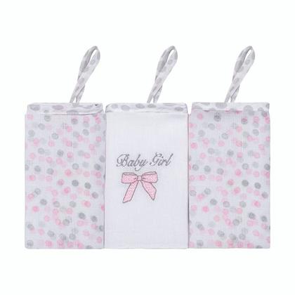 Imagem de Kit 3 Paninhos de Boca Com Bordado 38x38cm Com Prendedor Para Chupetas Varias Estampas Papi