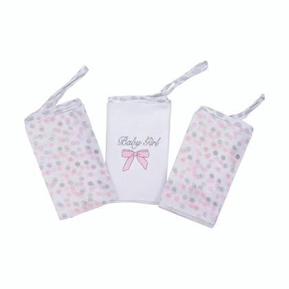 Imagem de Kit 3 Paninhos de Boca Com Bordado 38x38cm Com Prendedor Para Chupetas Varias Estampas Papi