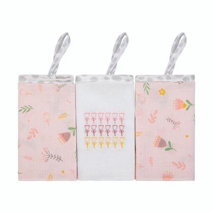 Imagem de Kit 3 Paninhos de Boca Com Bordado 38x38cm Com Prendedor Para Chupetas Varias Estampas Papi