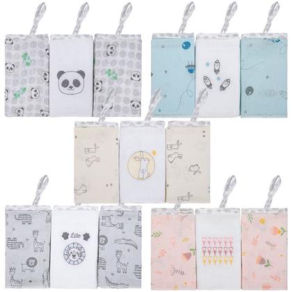 Imagem de Kit 3 Paninhos de Boca Com Bordado 38x38cm Com Prendedor Para Chupetas Varias Estampas Papi