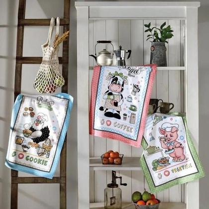 Imagem de Kit 3 Pano De Prato Estampado Estampas Variadas Pano De Copa Macio Em Algodao