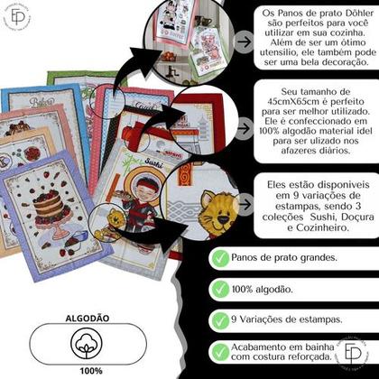 Imagem de Kit 3 Pano De Prato Estampado Estampas Variadas Pano De Copa Macio Em Algodao