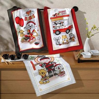 Imagem de Kit 3 Pano De Prato Estampado Estampas Variadas Pano De Copa Macio Em Algodao