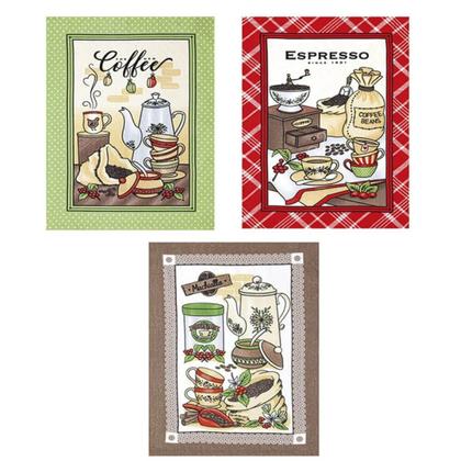 Imagem de Kit 3 Panos De Prato Copa Atoalhado Algodão Estampa Café Dohler