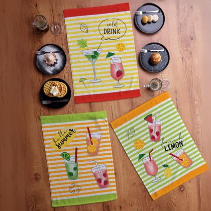 Imagem de Kit 3 Panos Prato Cozinha Pia Copa Estampado Algodão Macio