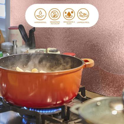 Imagem de Kit 3 Papel de Parede Adesivo Cozinha Resistente a Alta Temperatura Rose Gold 15M