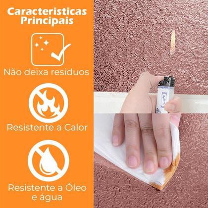 Imagem de Kit 3 Papel de Parede Adesivo Cozinha Resistente a Alta Temperatura Rose Gold 15M