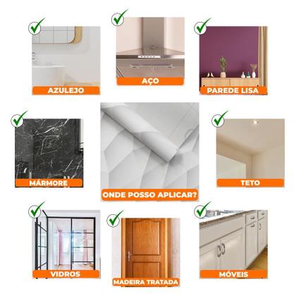 Imagem de Kit 3 Papel de Parede Adesivo Lavavel Geométrico Polígonos Cinza 6M