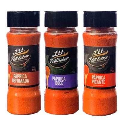 Imagem de Kit 3 Pápricas No Pote Temperos Defumada Picante e Doce + 5 Molhos 150ml Para Salada Temperos