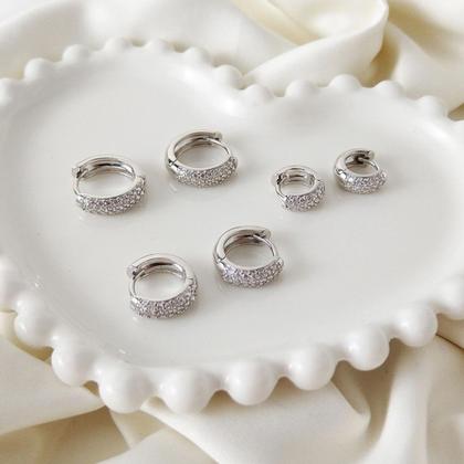 Imagem de Kit 3 pares Brinco Cravejada Trio Argola BANHADA A PRATA 925 2 Fileiras de Zircônia brincos argola