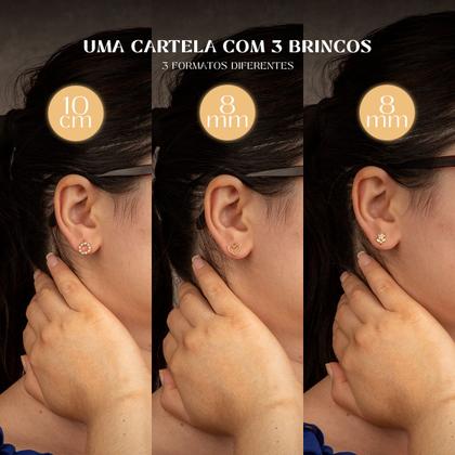 Imagem de Kit 3 Pares de Brincos Femininos Banhados Flor Bolinha Coração