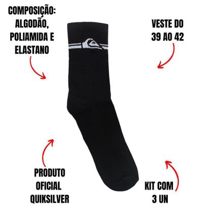 Imagem de Kit 3 Pares De Meia Quiksilver De Cano Médio Atoalhada Preto 39 ao 42 QK23A-02