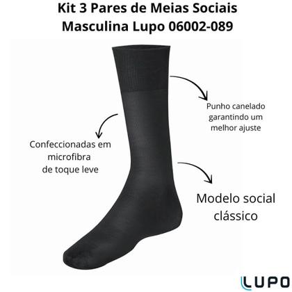 Imagem de Kit 3 Pares de Meias Meianyl Lupo 06002-089 Pretas