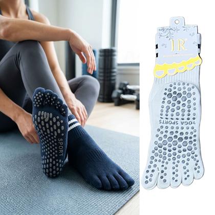 Imagem de Kit 3 Pares Meia Dedinho Feminina: 2 Antiderrapantes Yoga Pilates + 1 Lisa Dia a Dia