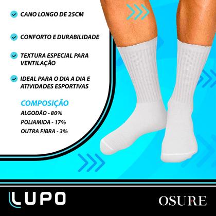 Imagem de Kit 3 Pares Meias Lupo Cano Alto Longo Masculina Feminina Algodão Calcanhar Verdadeiro Original 3292