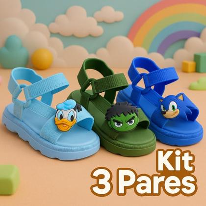 Imagem de Kit 3 Pares Sandália Infantil Menino Baby Kids Confortável