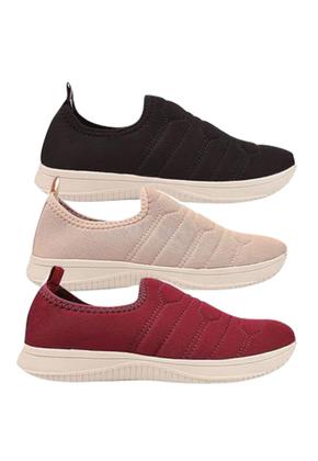 Imagem de Kit 3 pares tênis feminino meia calce fácil slip on leve flexível confortável caminhada academia