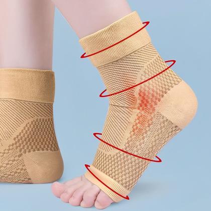 Imagem de KIT 3 PARES - Tornozeleira De Compressão Meias Sem Ponteira Unissex Ortopédico Para Dores Inchaços PRETO / BEGE