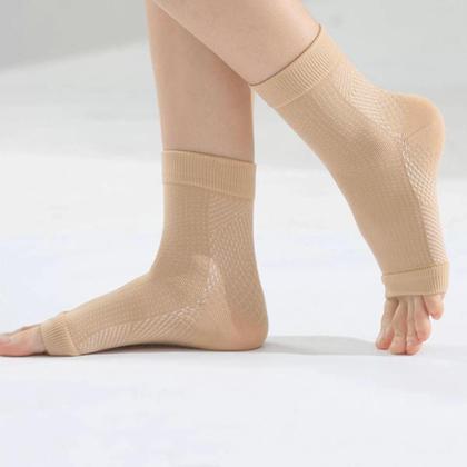 Imagem de KIT 3 PARES - Tornozeleira De Compressão Meias Sem Ponteira Unissex Ortopédico Para Dores Inchaços PRETO / BEGE