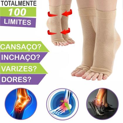 Imagem de KIT 3 PARES - Tornozeleira De Compressão Meias Sem Ponteira Unissex Ortopédico Para Dores Inchaços PRETO / BEGE