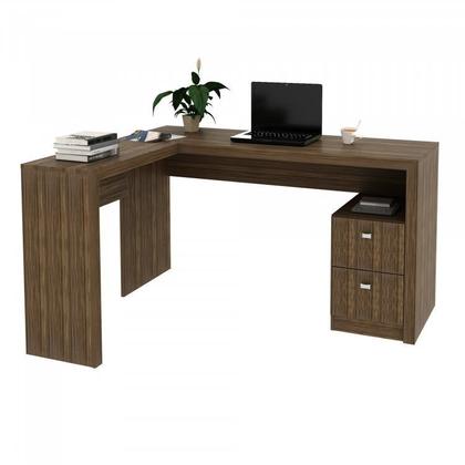 Imagem de Kit 3 Peças com 1 Mesa para Escritório em L, Estante Livreiro e Estante 2 Portas