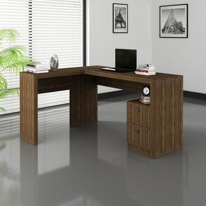 Imagem de Kit 3 Peças com 1 Mesa para Escritório em L, Estante Livreiro e Estante 2 Portas