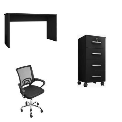 Imagem de Kit 3 Peças com Cadeira para Escritório, Escrivaninha e Gaveteiro Gávea Espresso Móveis