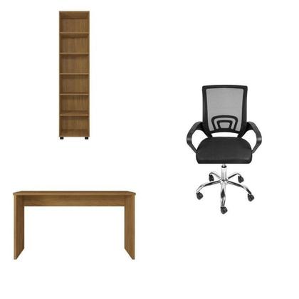 Imagem de Kit 3 Peças com Cadeira para Escritório, Estante Livreiro e Escrivaninha Gávea