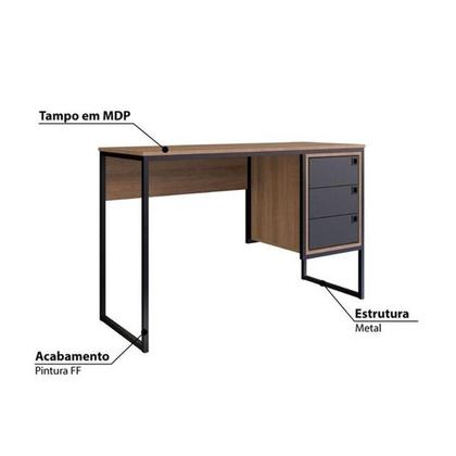Imagem de Kit 3 Peças com Escrivaninha 3 Gavetas, Prateleira Aérea e Estante Livreiro Telad