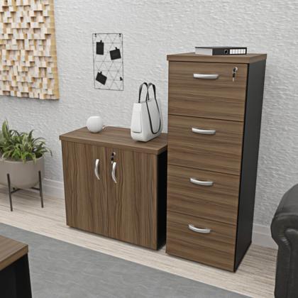 Imagem de Kit 3 Peças com Escrivaninha, Gaveteiro Pasta Suspensa e Armário Multiuso Baixo