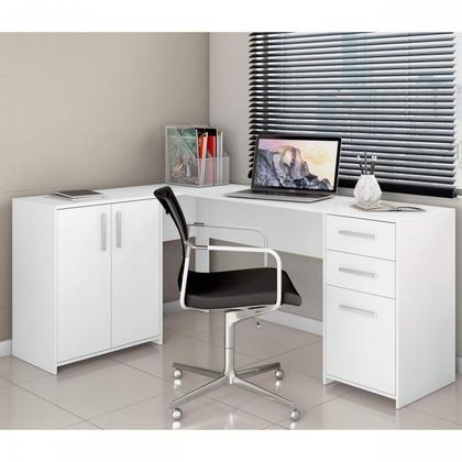 Imagem de Kit 3 Peças com Mesa para Escritório em L, Armário Multiuso Alto Aberto e Armário Fechado