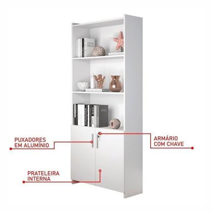 Imagem de Kit 3 Peças com Mesa para Escritório em L, Armário Multiuso Alto Aberto e Armário Fechado