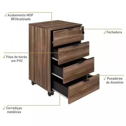 Imagem de Kit 3 Peças com Mesa para Escritório em L, Estante e Gaveteiro Espresso Móveis