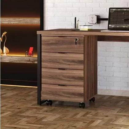 Imagem de Kit 3 Peças com Mesa para Escritório em L, Estante e Gaveteiro Espresso Móveis