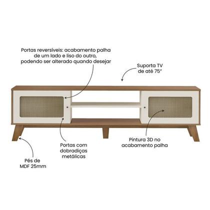 Imagem de Kit 3 Peças com Rack para Tv até 75 Polegadas, Buffet e Mesa de Centro Charlotte