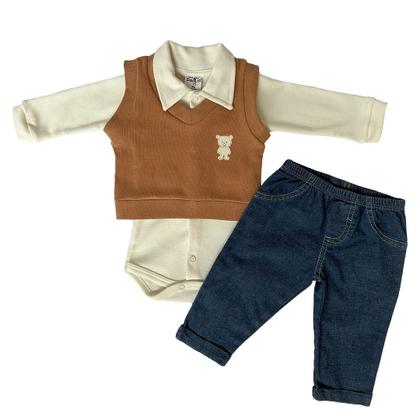 Imagem de Kit 3 Peças Conjunto Pagão Recém Nascido Body Colete Urso