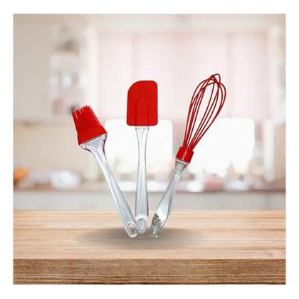 Imagem de Kit 3 Peças Cozinha Silicone Bate Claras Espátula E Pincel