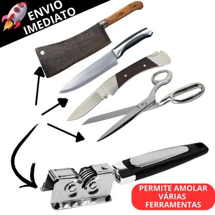 Imagem de Kit 3 Peças De Afiador de Facas e Tesouras Manual Profissional em Inox Prático e Corte Preciso