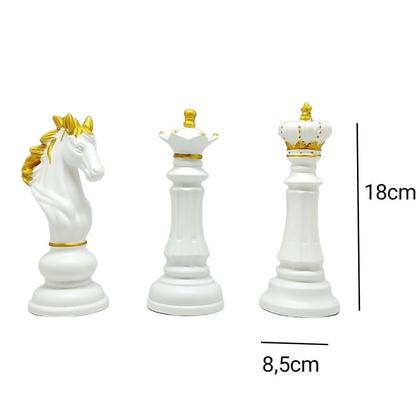 Imagem de kit 3 peças de Enfeite de porcelana de xadrez 18cm