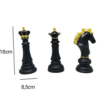 Imagem de kit 3 peças de Enfeite de porcelana de xadrez 18cm