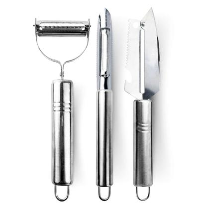 Imagem de Kit 3 Peças Descascadores Aço Inox Cozinha Utensílios