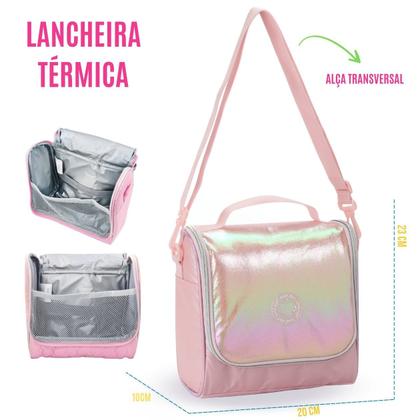 Imagem de Kit 3 Peças Escolar Mochila de Rodinhas + Lancheira térmica + Estojo Menina Criança Adolescente Aulas Resistente Zíper Feminino Material