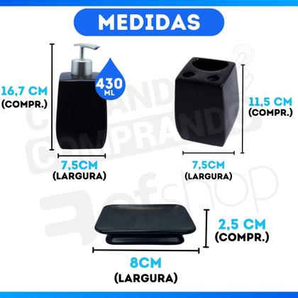 Imagem de Kit 3 Peças Lavabo Luxo Porcelanato Saboneteira e Porta Escovas de Dente - MultiVendas Moderno