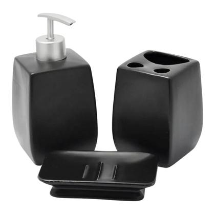 Imagem de Kit 3 Peças Lavabo Luxo Porcelanato Saboneteira e Porta Escovas de Dente - MultiVendas Moderno