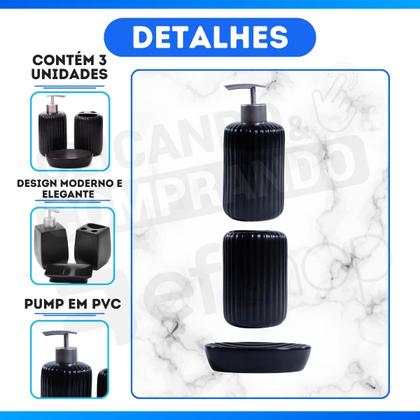 Imagem de Kit 3 Peças Lavabo Luxo Porcelanato Saboneteira e Porta Escovas de Dente - MultiVendas Moderno