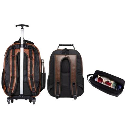 Imagem de Kit 3 Peças Mala De Viagem Couro Bolsa Mochila Trabalho Impermeável Masculino Feminino